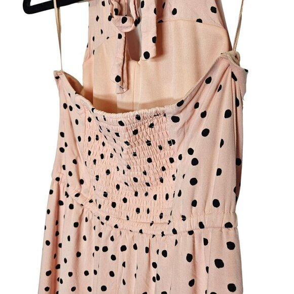 Maurices Polka Dot Halter Dress  Sleeveless Peach Black Dots smocking Women's‎ M - Picture 14 of 14